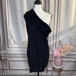 Frankie Morello Black Asymmetrical Ruched Cocktail Dress